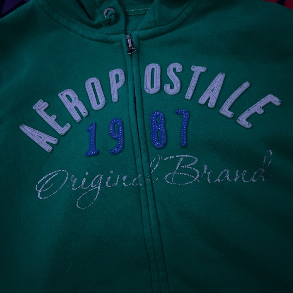 Aeropostale Green Teddy Jacket with Blue Accents